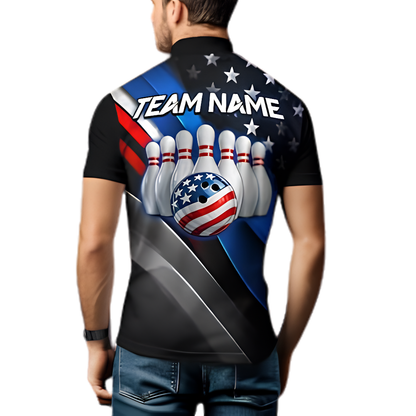 American Flag Custom Neon Bowling Jersey For Men, Custom Patriotic Bowling Team Shirts BZ0878