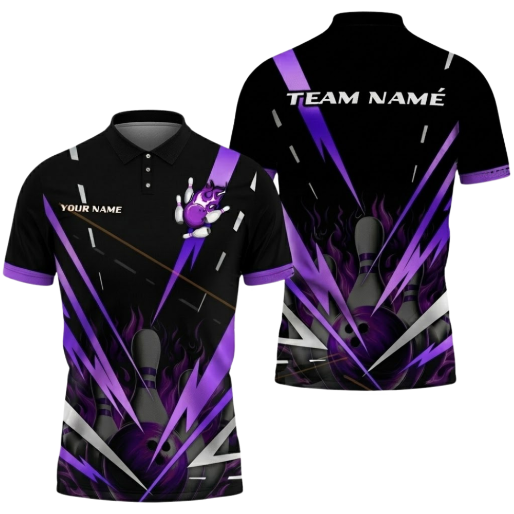 Custom Team Black And Cyan Bowling Polo Shirt For Men, Custom Bowling Shirts BZ0554