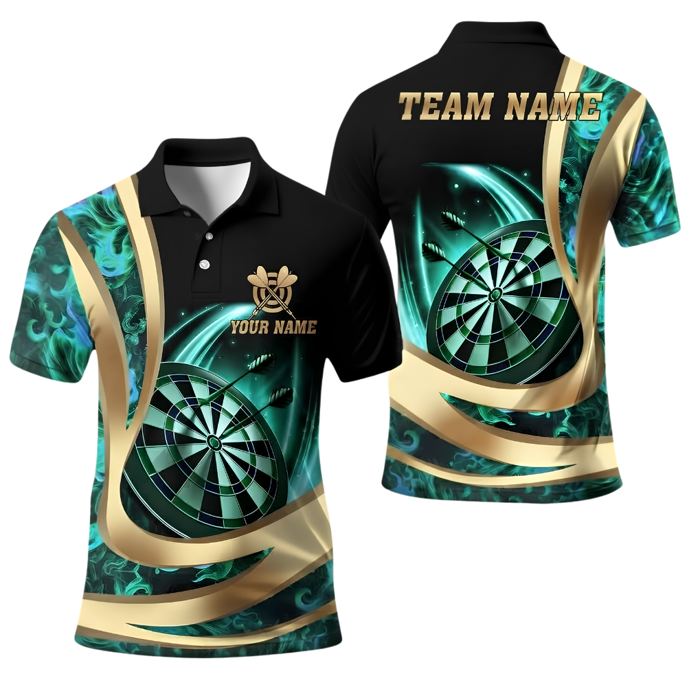 Custom Flame Gold Darts Polo Shirt For Men, Custom Flame Dart Team Shirt DE0122