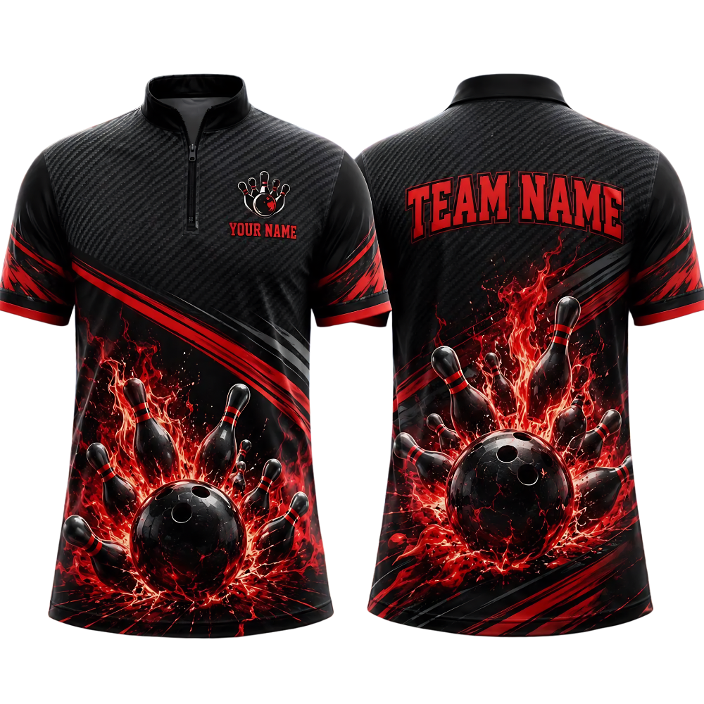 Custom Flame Men's Blue Lighting Bowling Jersey, Custom Flame Bowling Shirt For Team BE0257