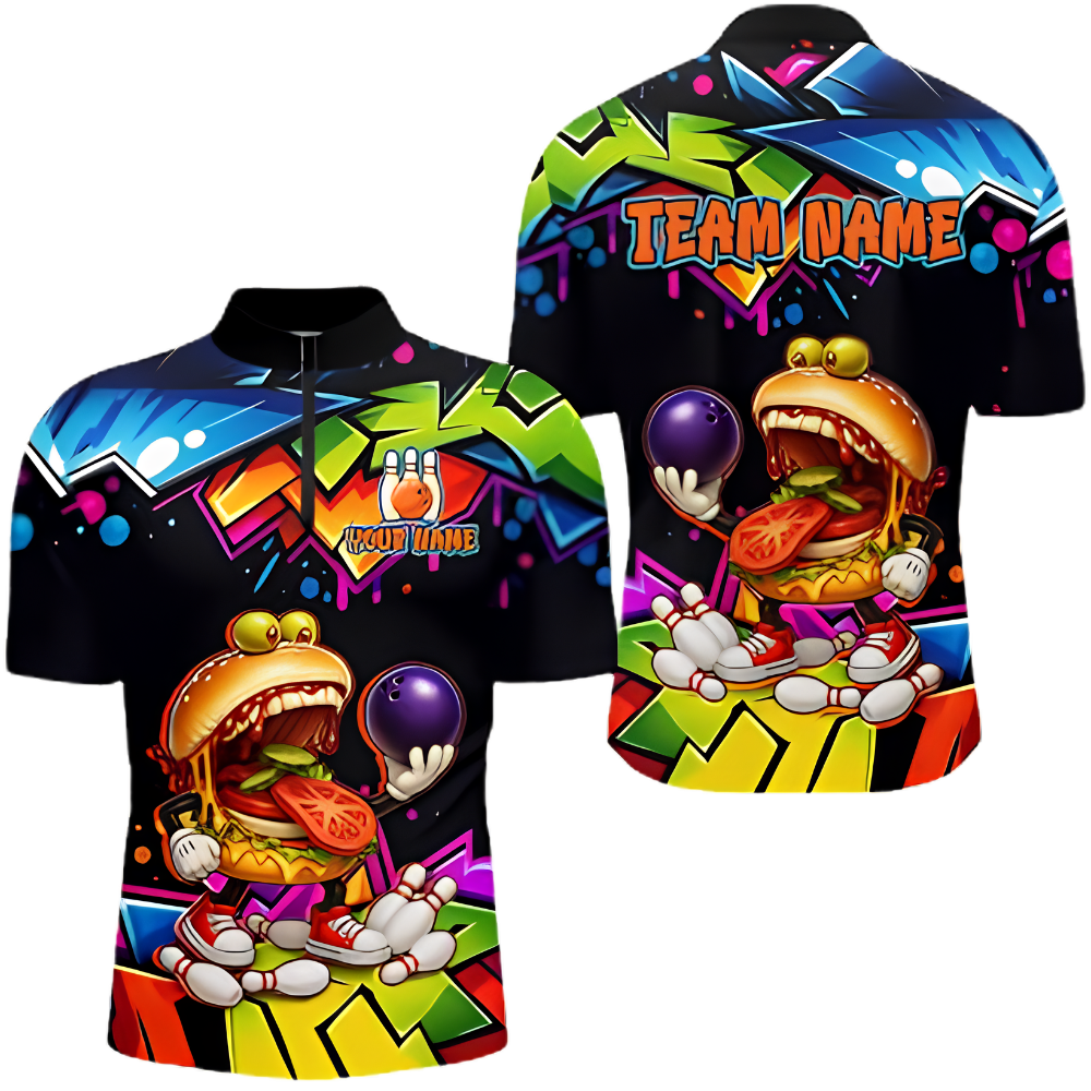 Funny Hamburger Custom Mens Bowling Jersey, Custom Funny Hamburger Bowling Team Shirt BZ0899