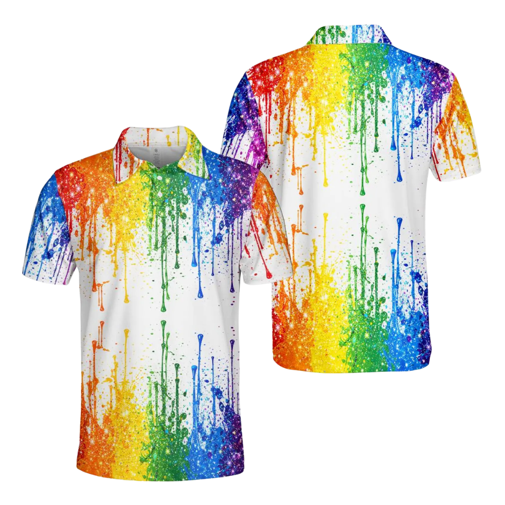 LGBT Colorful Paint Splash Golf Polo Shirt For Men, LGBTQ+ Pride Month Golf Shirts GE0467