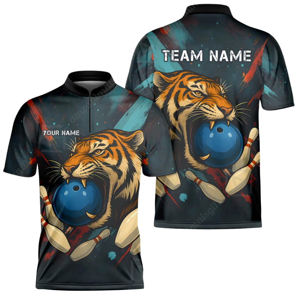Custom Tiger Mens Bowling Jersey, Custom Tiger Bowling Team Shirts BZ0576
