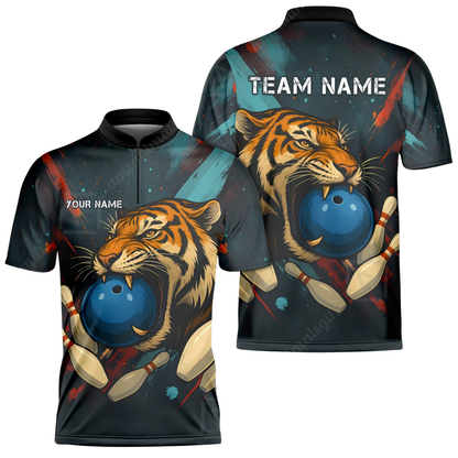 Custom Tiger Mens Bowling Jersey, Custom Tiger Bowling Team Shirts BZ0576