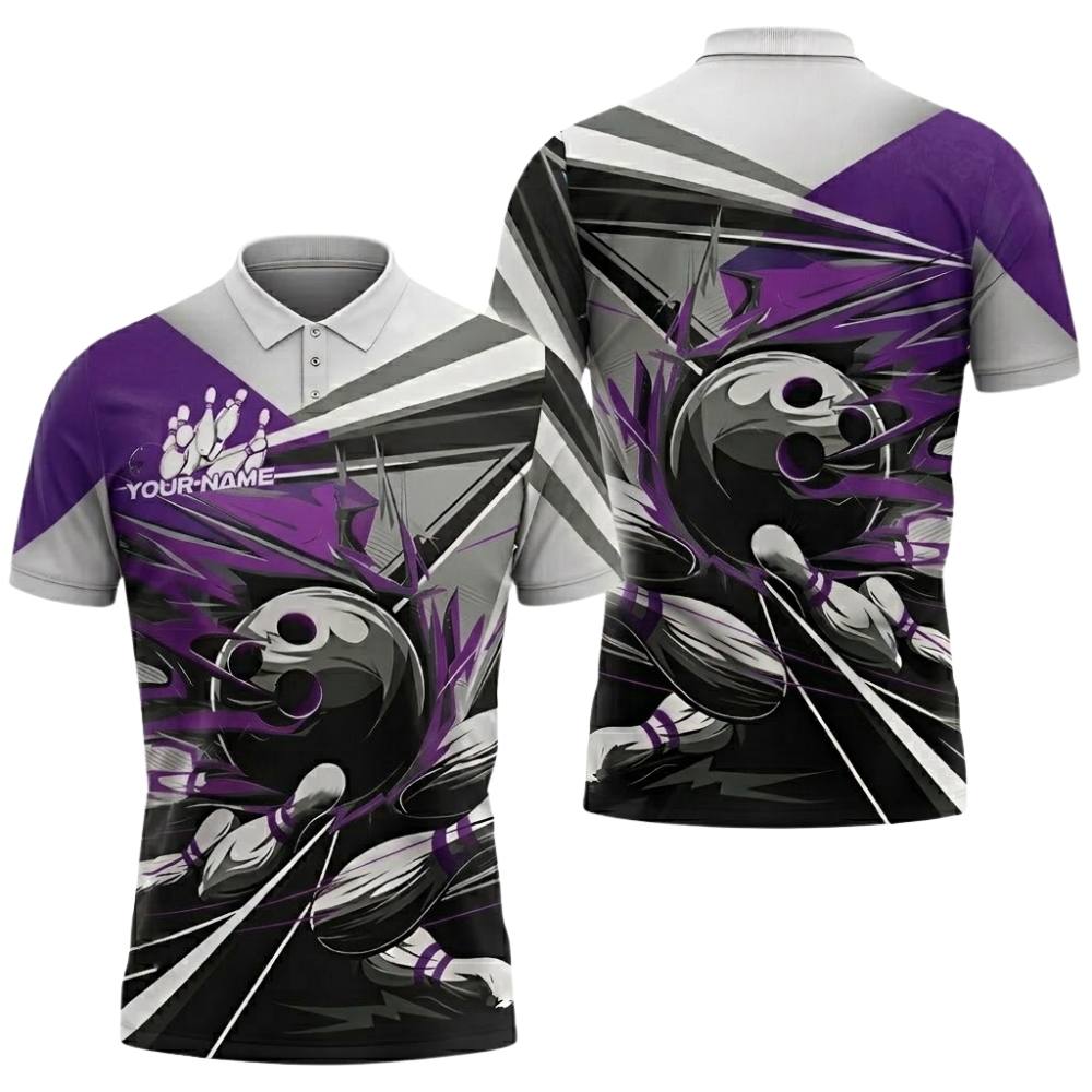Custom Team Pink Grey Bowling Polo Shirt Mens, Custom Bowling Shirt BZ0834