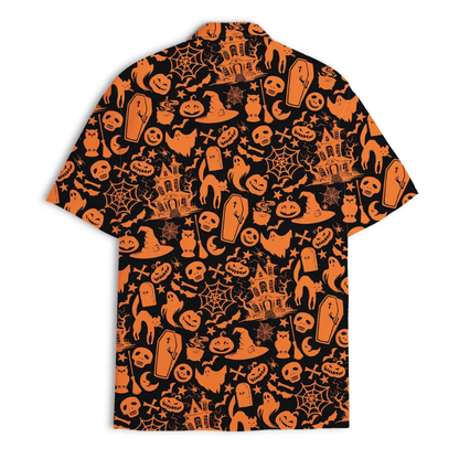 Halloween Pattern Black Orange Hawaiian Shirt Men Women, Halloween Hawaiian Shirt HE0730