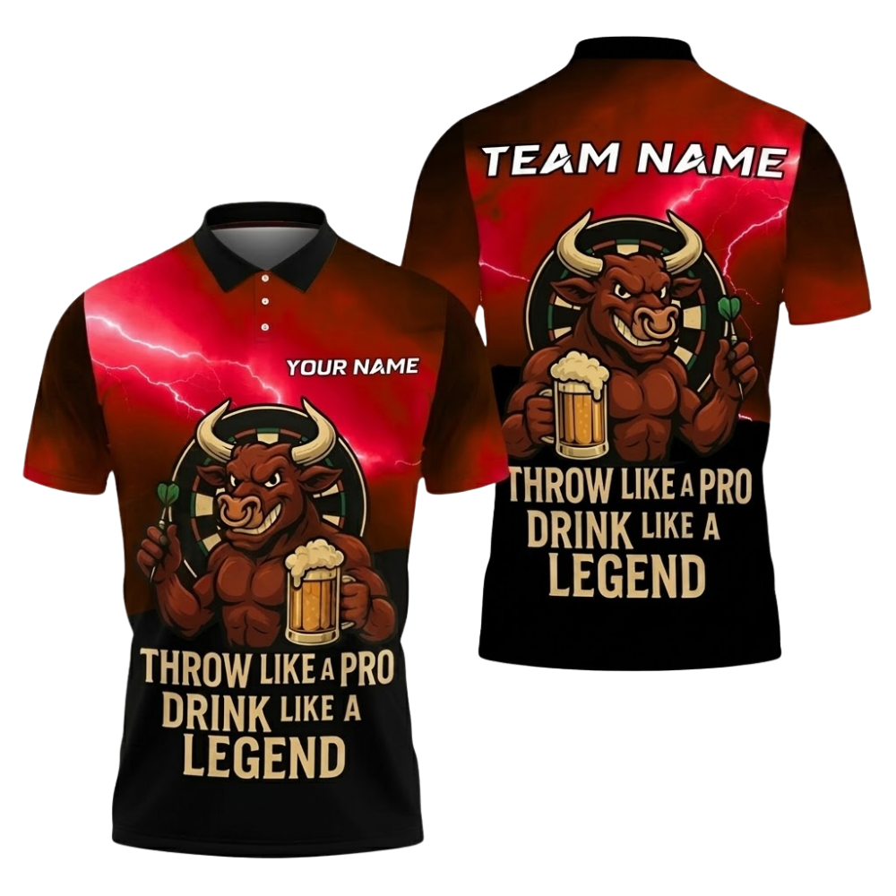 Throw Like A Pro Drink Like A Legend Custom Bull Dart Polo Shirts For Men, Custom Bull And Beer Darts Team Shirts DZ0096