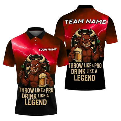 Throw Like A Pro Drink Like A Legend Custom Bull Dart Polo Shirts For Men, Custom Bull And Beer Darts Team Shirts DZ0096