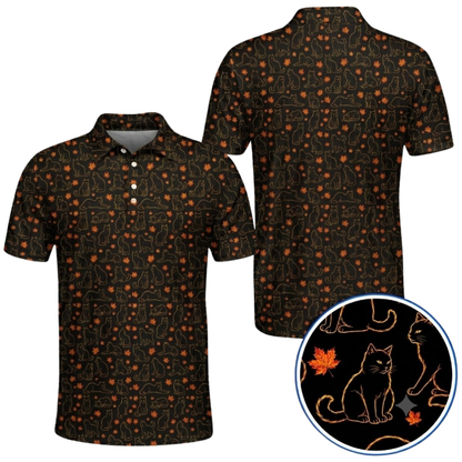 Cat Black Longhair Leaves Golf Polo Shirt, Cat Autumn Golf Shirts GZ0395