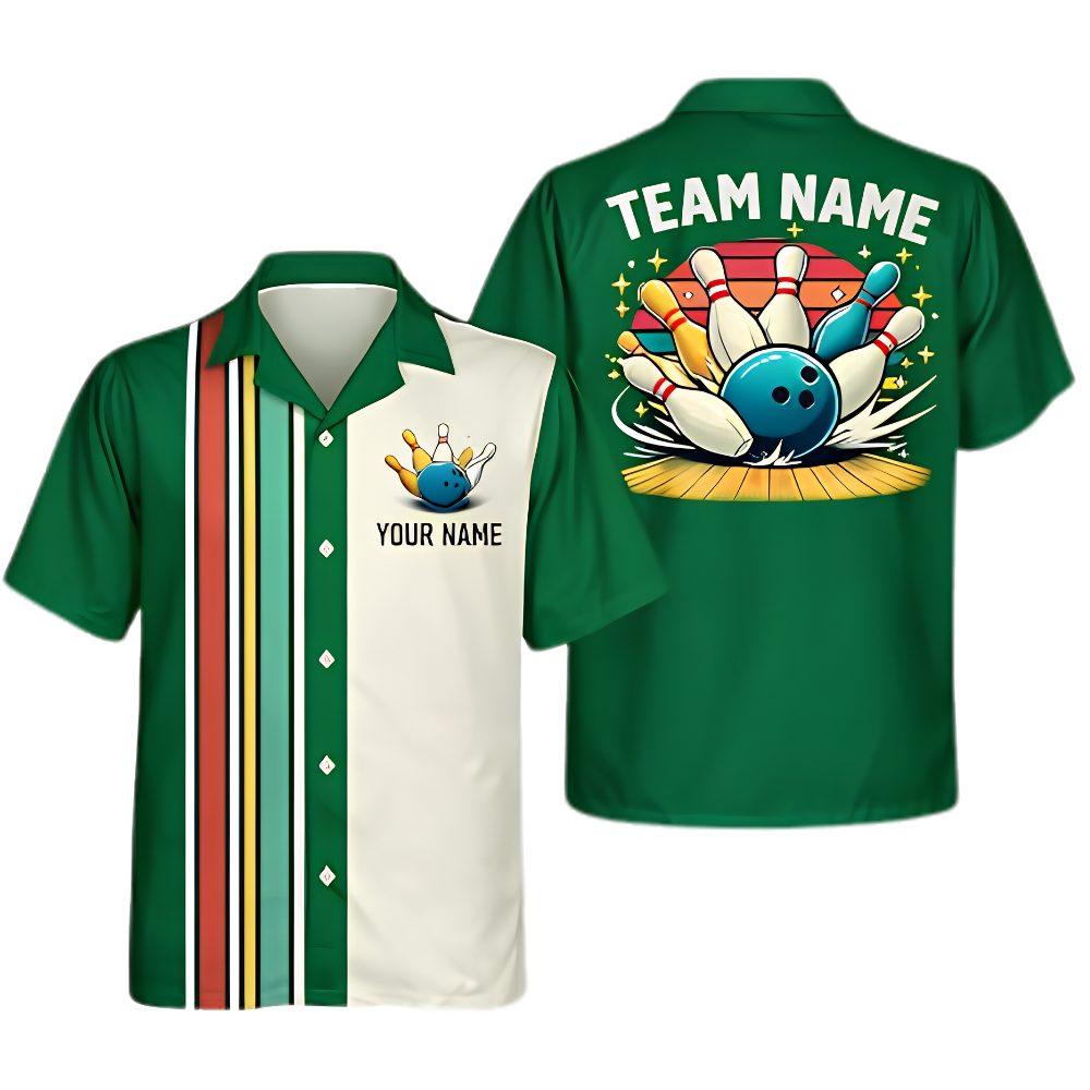Custom Retro Black Bowling Hawaiian Shirt For Men, Custom Retro Bowling Shirt Team BZ0999