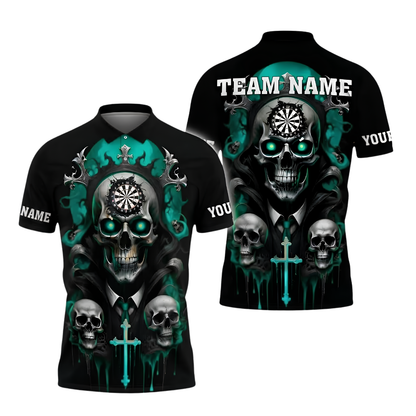 Custom Skull Red Darts Polo Shirt For Men, Custom Skull Darts Team Shirt DZ0162