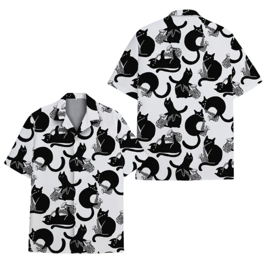 Black Cat And Saxophone Hawaiian Shirts For Men Women, Saxophone Hawaiian Shirts For Cat Lover HE0397