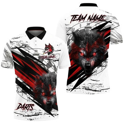 Custom Mens Wolf Dart Polo Shirt Purple And White, Custom Wolf Darts Team Shirt DZ0128