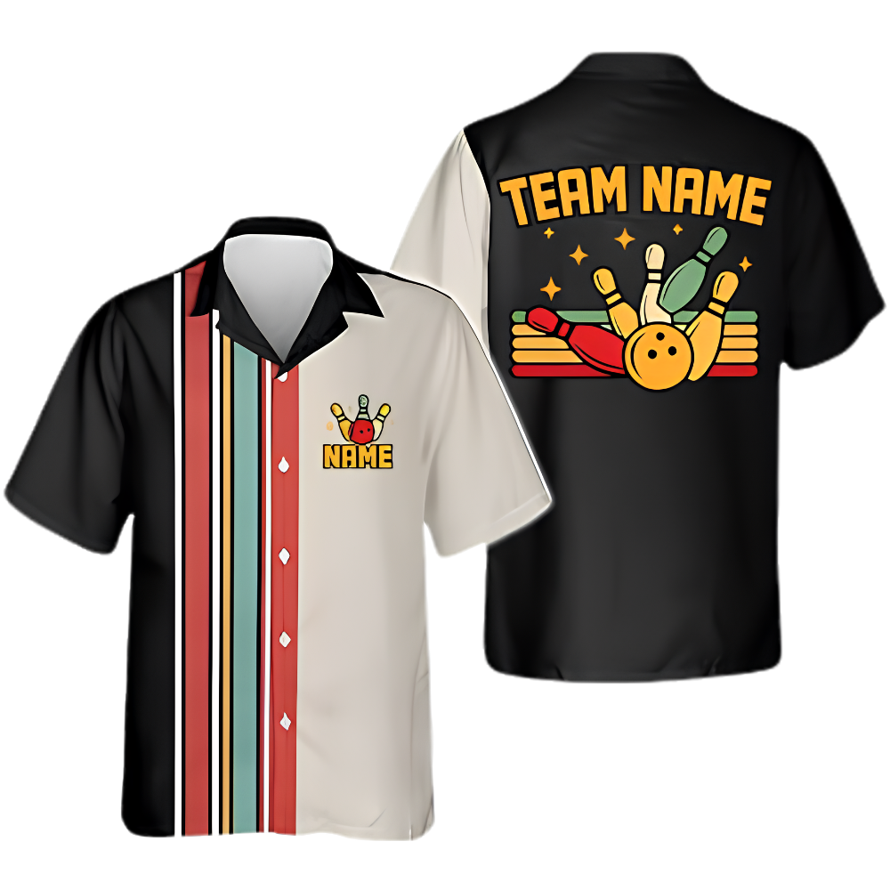 Custom Retro Bowling Hawaiian Shirt For Men, Custom Retro Bowling Team Shirts BZ0861