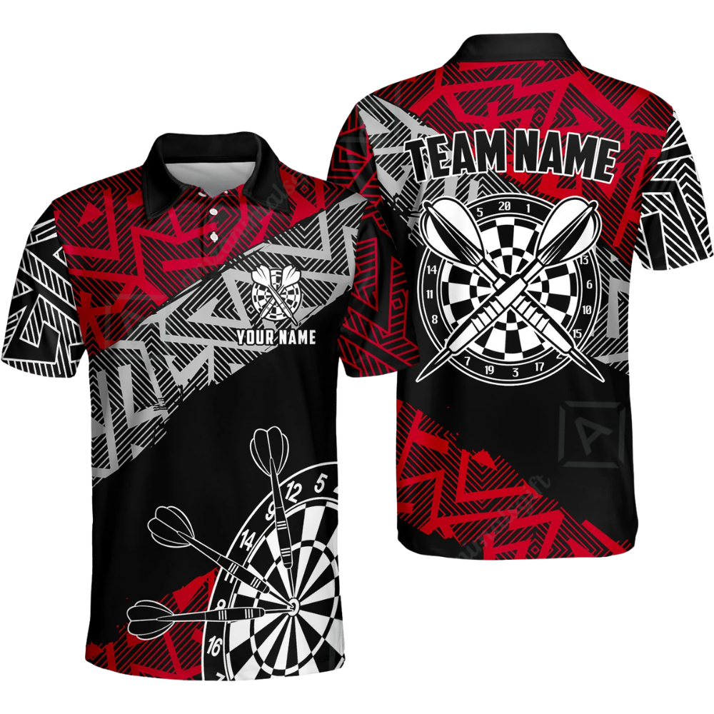 Custom Team Zigzag Black Cyan Men's Dart Polo Shirt, Custom Dart Team Shirts DZ0100