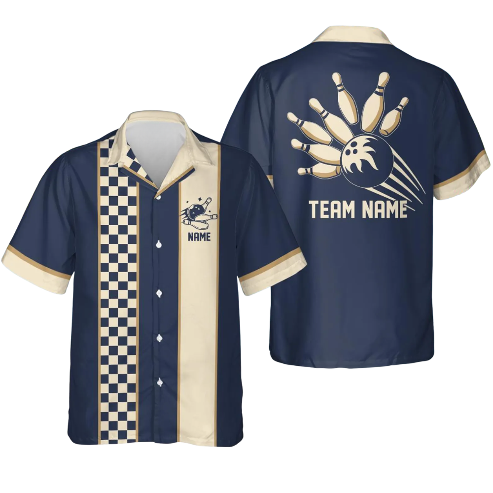 Custom Retro Checkered Bowling Hawaiian Shirt Men, Custom Retro Team Bowling Shirts BE0228