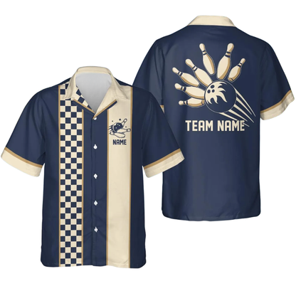 Custom Retro Checkered Bowling Hawaiian Shirt Men, Custom Retro Team Bowling Shirts BE0228
