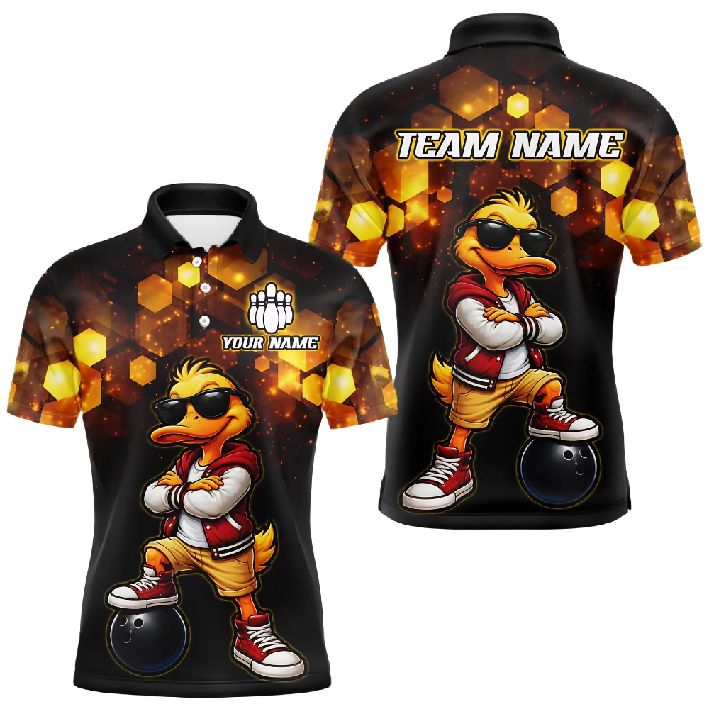 Cool Duck Custom Mens Bowling Polo Shirt, Custom Duck Team Bowling Shirts BE0235