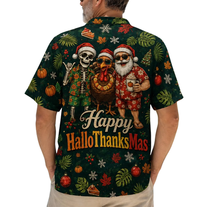 Happy Hallothanksmas Hawaiian Shirt, Funny Holiday Hawaiian Shirt HE0864