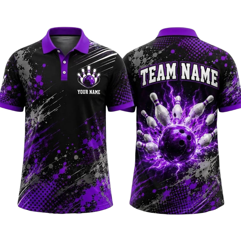 Custom Blue Thunder Bowling Polo Shirt For Men, Custom Team Bowling Shirts BE0241