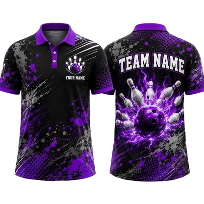 Custom Blue Thunder Bowling Polo Shirt For Men, Custom Team Bowling Shirts BE0241
