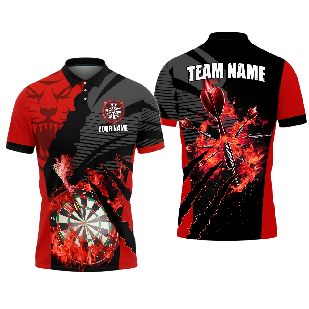 Custom Flame Orange Flame Darts Polo Shirt Men, Custom Tiger Team Dart Shirts DZ0152