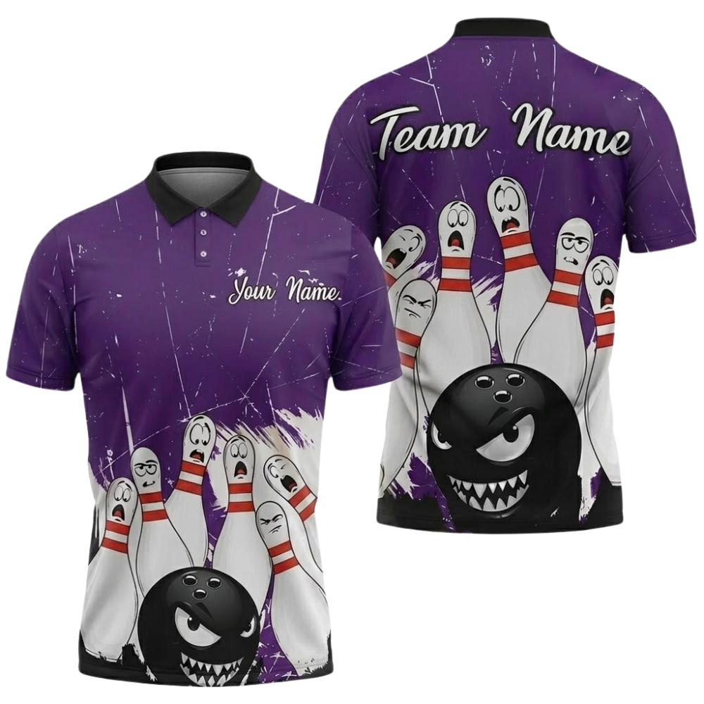 Custom Angry Pins Red Bowling Polo Shirt For Men, Custom Team Bowling Shirts BZ0854