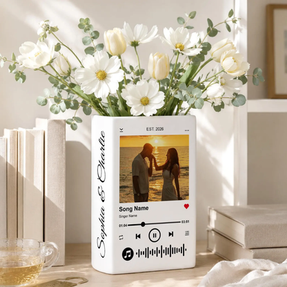 Custom Photo Couple Music Ceramic Book Vase For Wedding Anniversary Engaged, Custom Music Lover Wedding Book Vase WD0632