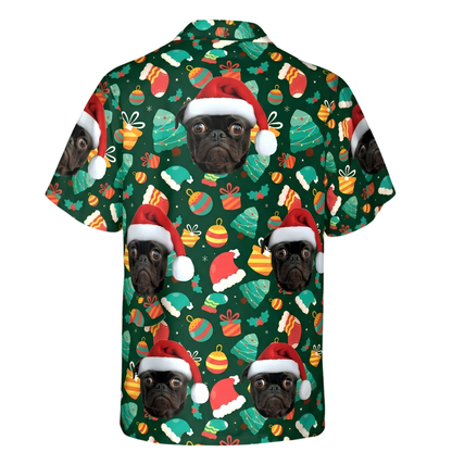 Custom Dog Faces Christmas Hawaiian Shirt Green, Custom Pet Photo Xmas Hawaiian Shirt HE0852