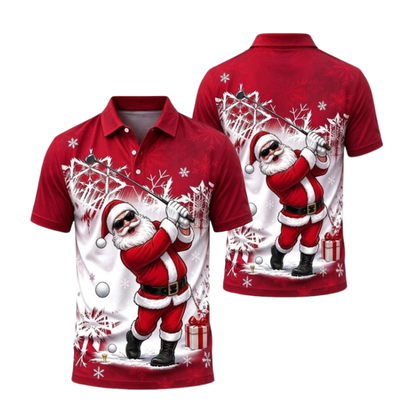 Men's Snowflake Red And White Funny Santa Xmas Golf Polo Shirt, Christmas Golf Shirts GZ0472
