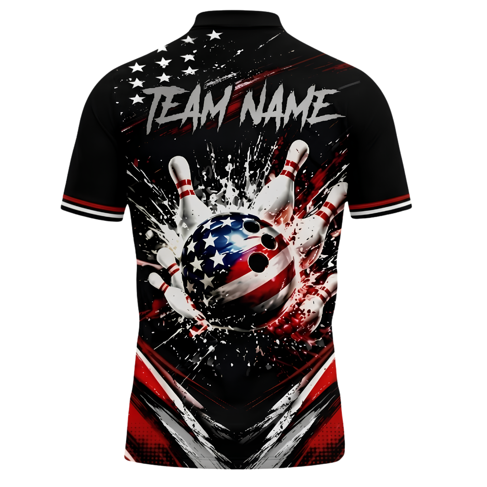 American Flag Ball Custom Mens Bowling Polo Shirt, Custom Patriotic Bowling Team Shirt BZ1038