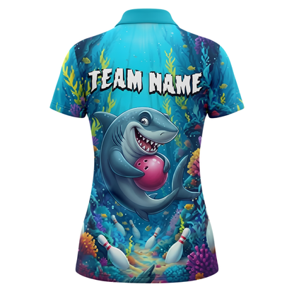 Women's Custom Funny Shark Ocean Bowling Jersey, Custom Shark Team Ladies Bowling Shirt BZ1014