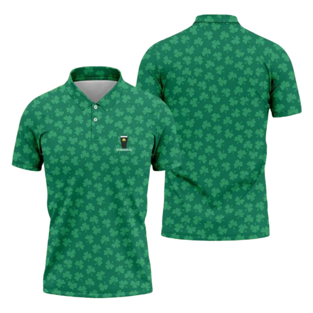 Vitamin G Irish Shamrock Golf Polo Shirt For Mens, Patrick's Day Golf Shirts GE0267