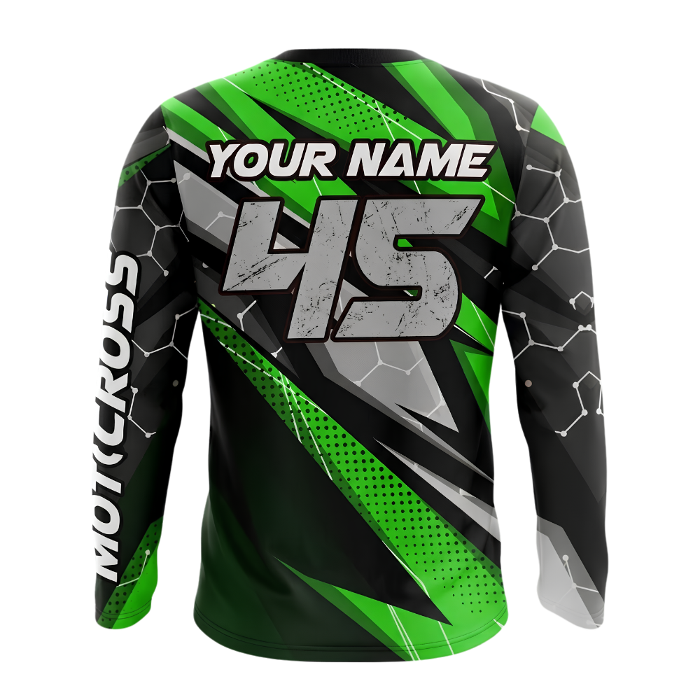 Custom Green Hexagon ATV Racing Men's Motocross Long Sleeve Jersey, Custom ATV Dirt Bike Shirts MZ0142