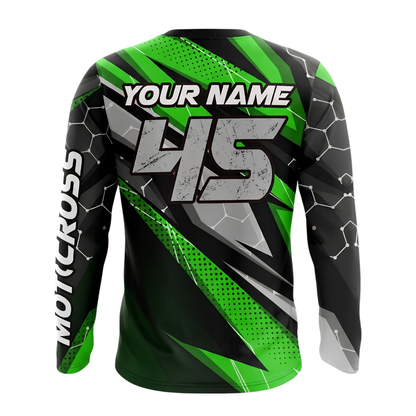 Custom Green Hexagon ATV Racing Men's Motocross Long Sleeve Jersey, Custom ATV Dirt Bike Shirts MZ0142