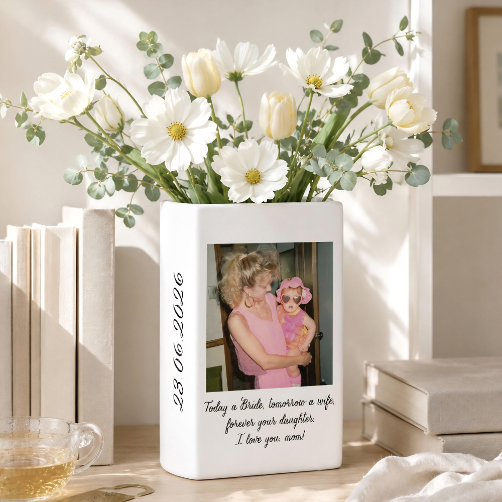 Custom Photo Mother of The Groom Bride Ceramic Book Vase, Custom Photo Wedding Book Vase For Mother WD0623