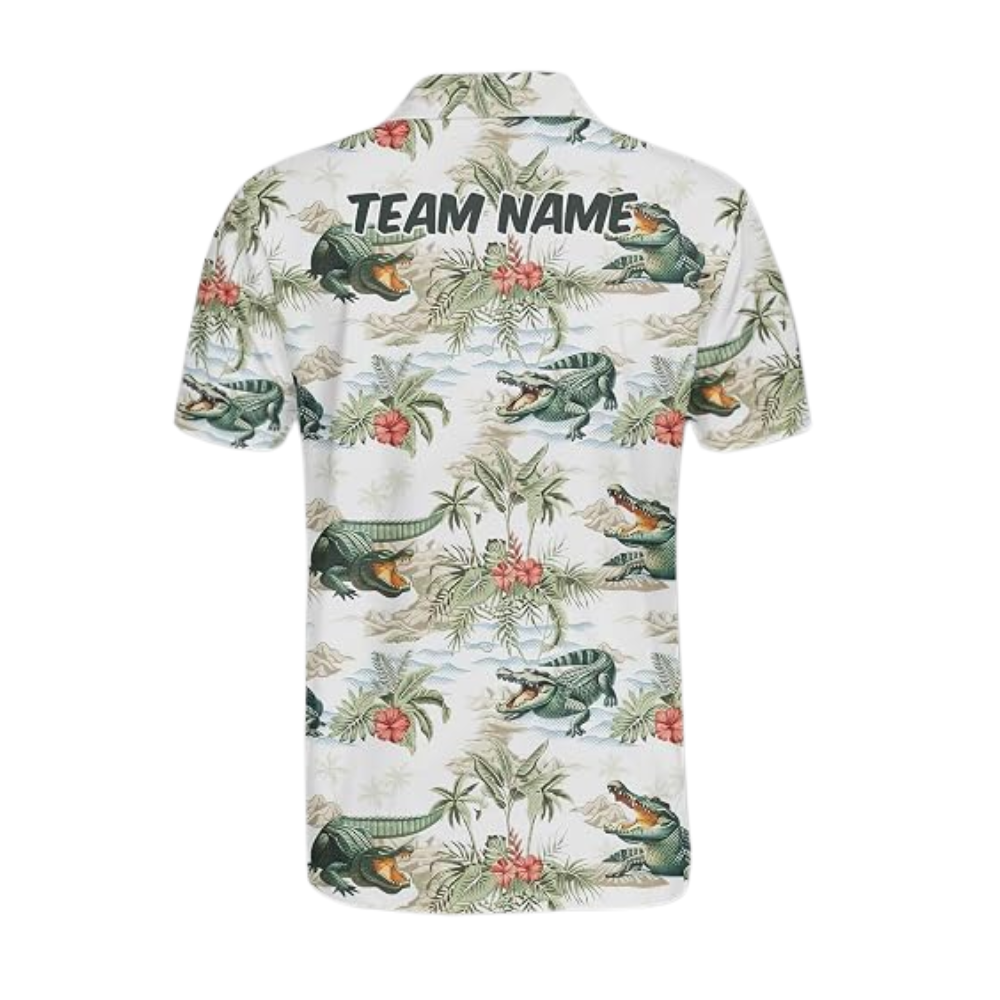 Alligator Tropical Custom Bowling Mens Polo Shirt, Custom Alligator Team Bowling Shirt BZ0959