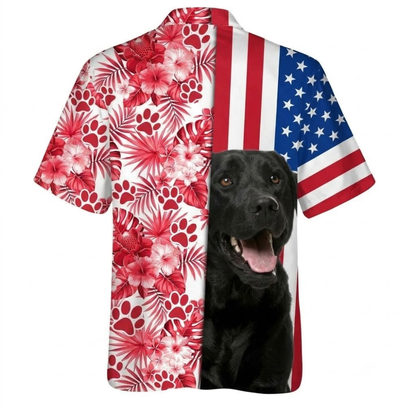 Black Labrador Tropical USA Flag Hawaiian Shirt, Black Labrador Hawaiian Shirt For Dog Lover HE0772