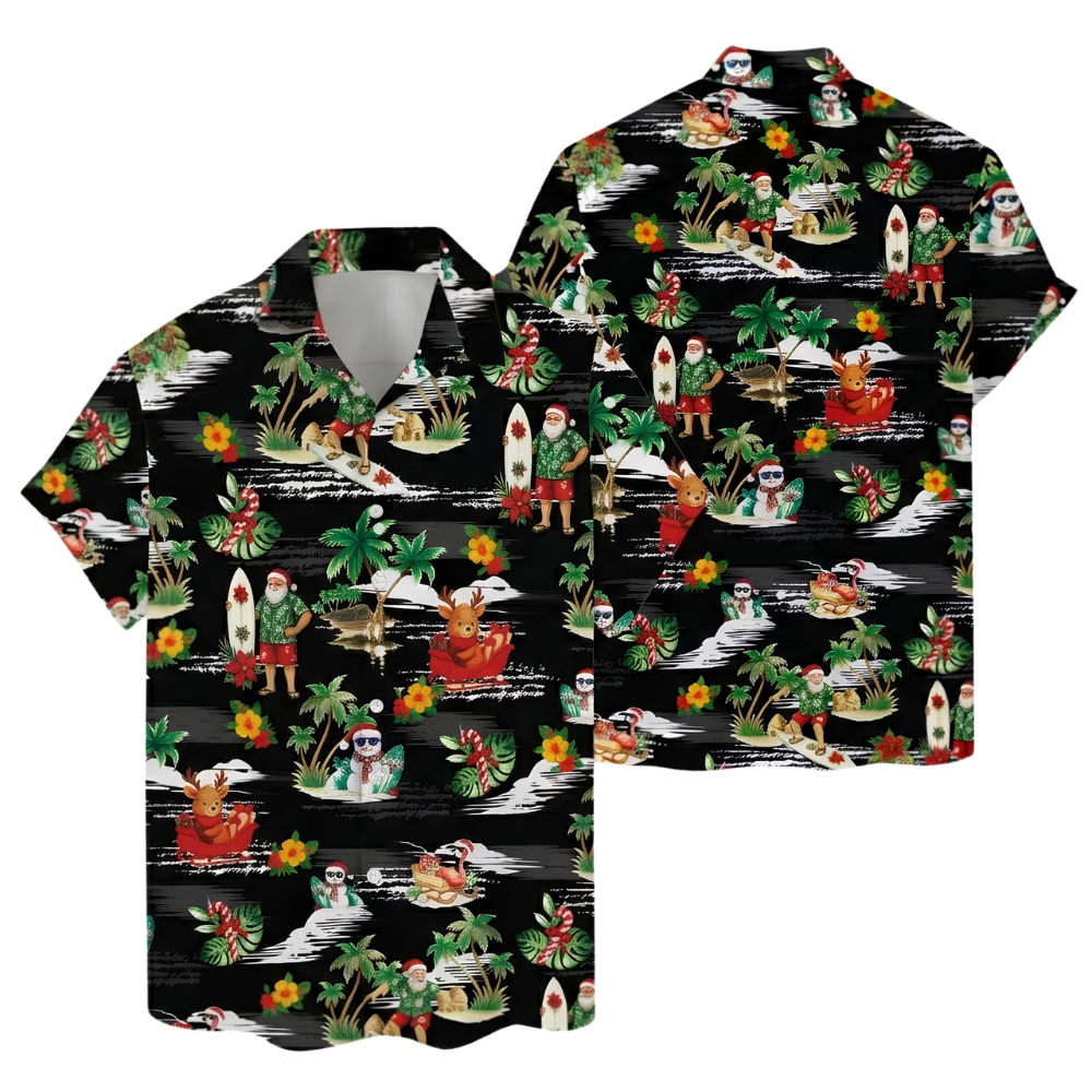 Santa Surfing Red Hawaiian Shirt For Mens, Tropical Christmas Hawaiian Shirt HE0856