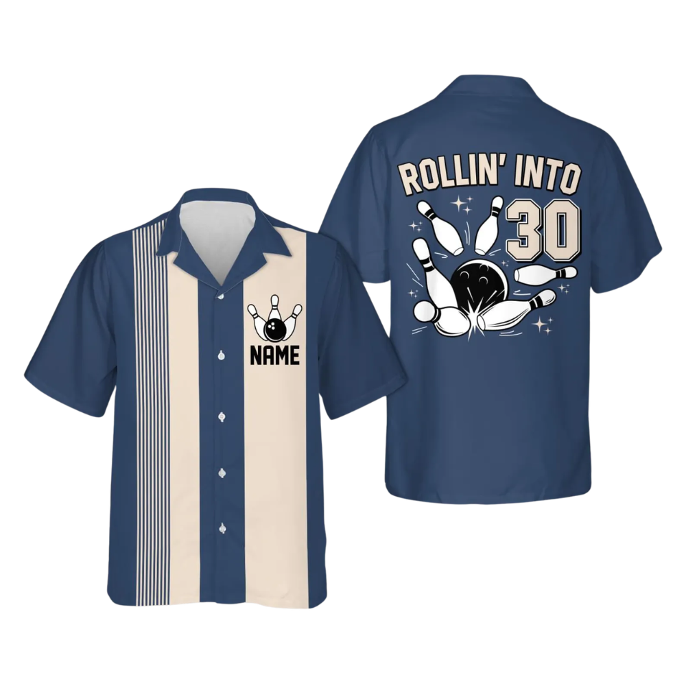 Rollin' Into Custom Age Retro Bowling Hawaiian Shirt, Custom Birthday Bowling Shirts BE0225