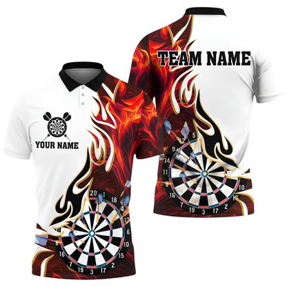 Custom Blue Flame Dartboard Men's Dart Polo Shirt, Custom Flame Darts Team Shirt DZ0158