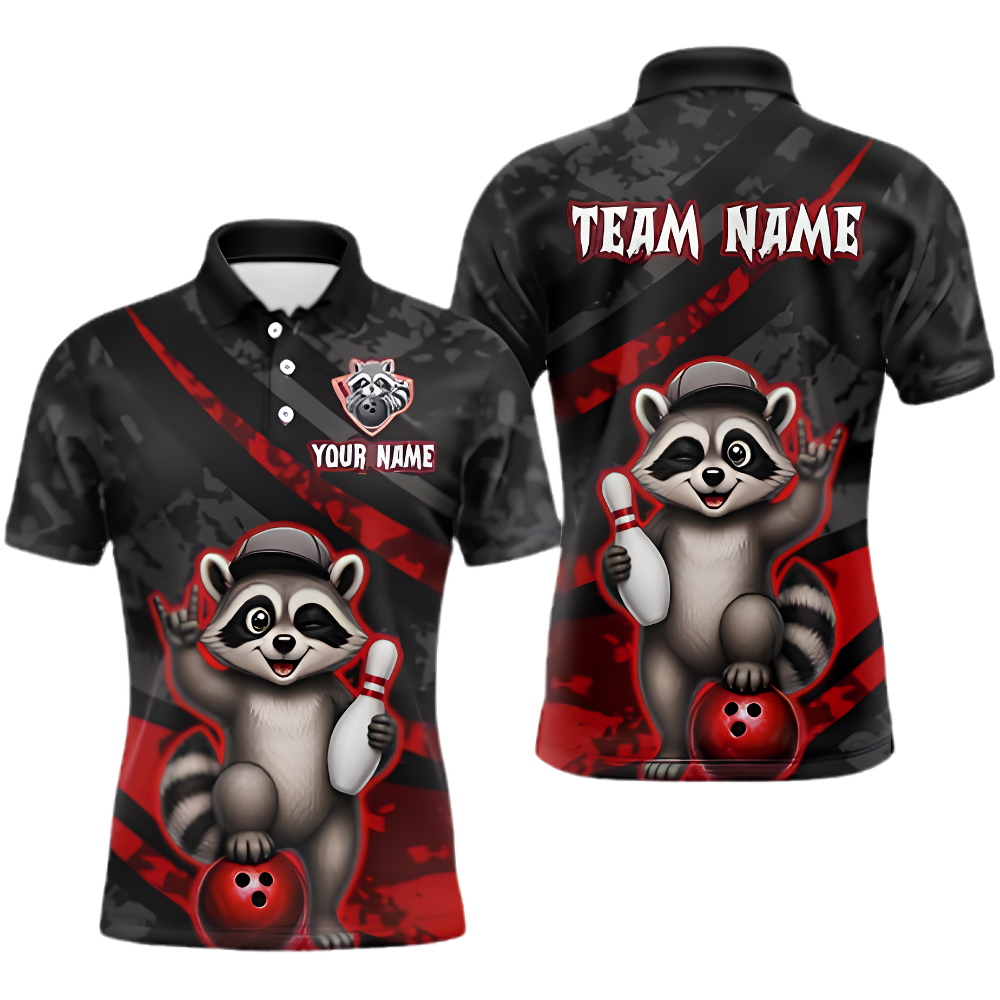 Custom Mens Raccoon Funny Bowling Polo Shirt, Custom Raccoon Bowling Shirt For Team BZ1002