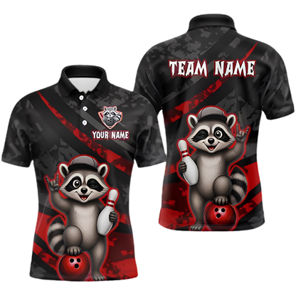 Custom Mens Raccoon Funny Bowling Polo Shirt, Custom Raccoon Bowling Shirt For Team BZ1002