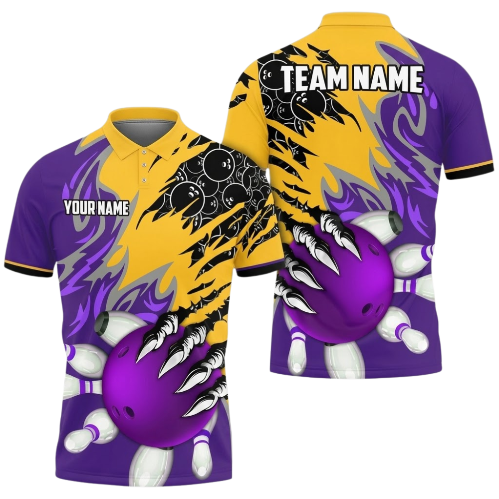 Custom Orange Cyan Grunge Bowling Mens Polo Shirt, Custom Team Bowling Shirts BZ0855