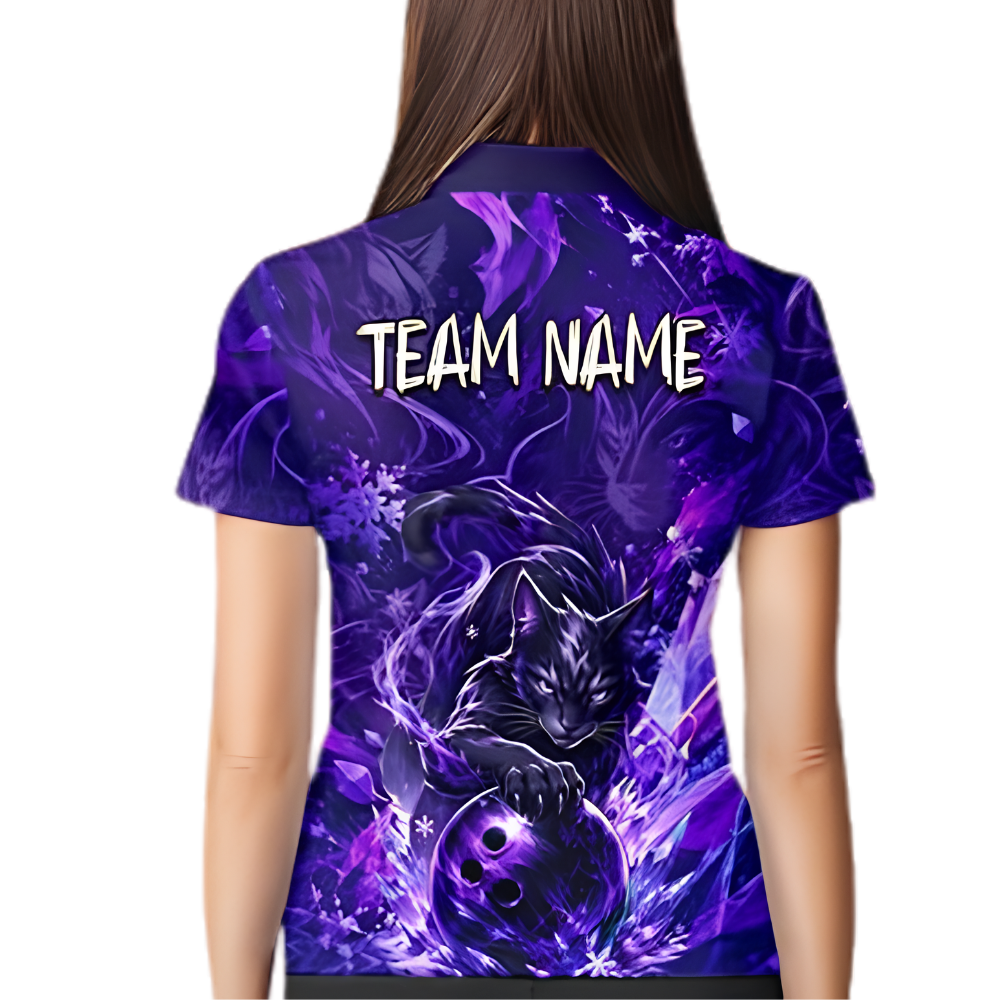 Custom Cat Women's Purple Bowling Jersey, Custom Cat Bowling Team Shirt Women BZ0882