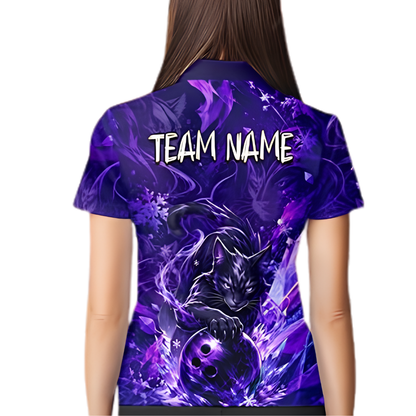 Custom Cat Women's Purple Bowling Jersey, Custom Cat Bowling Team Shirt Women BZ0882