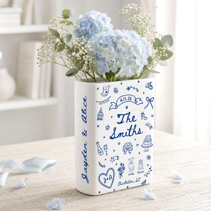 Custom Wedding Storyboard Ceramic Book Vase, Custom Wedding Book Vase WD0622