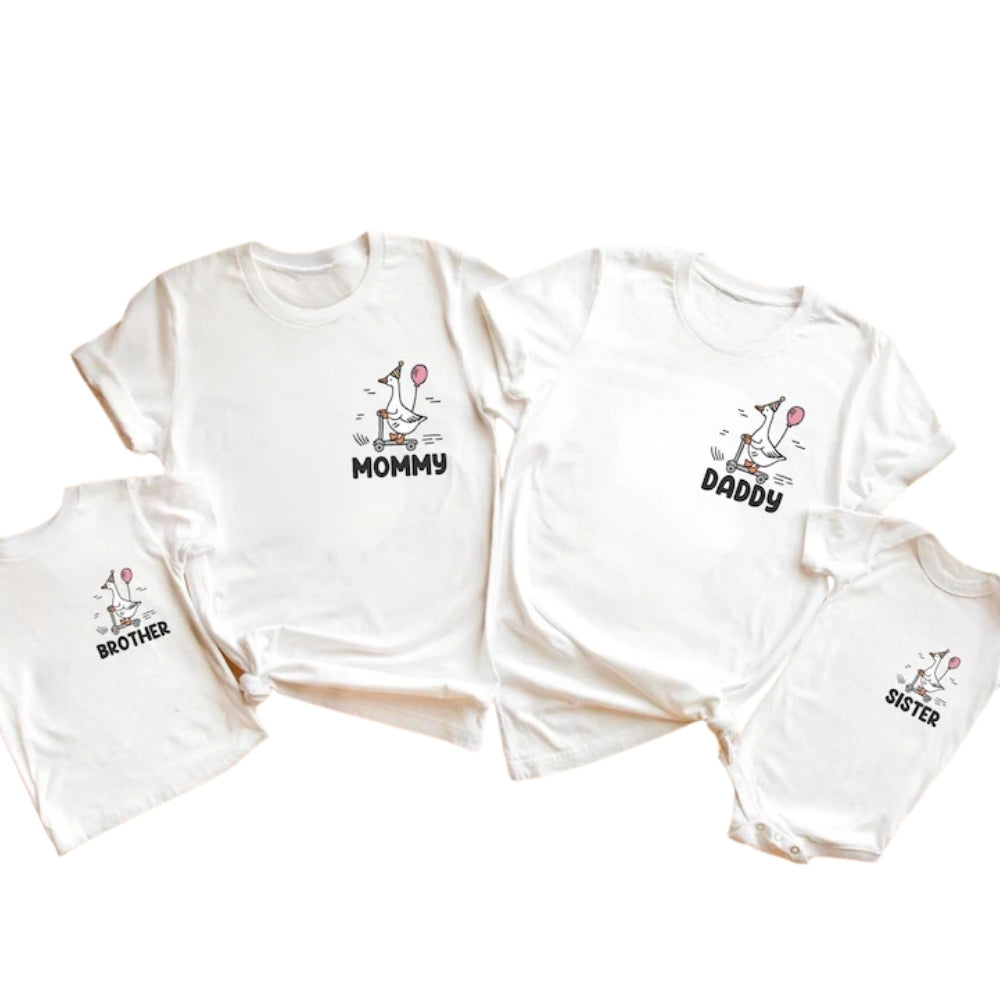 Party Goose On The Loose Custom Matching Family T Shirts, Custom Funny Goose Family Shirts For Birthday ET0219