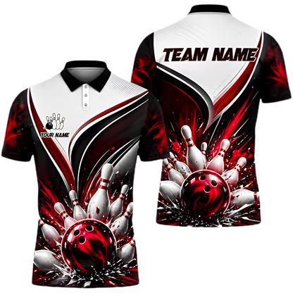 Custom Team White Blue Bowling Polo Shirt Men, Custom Bowling Team Shirts BZ0969