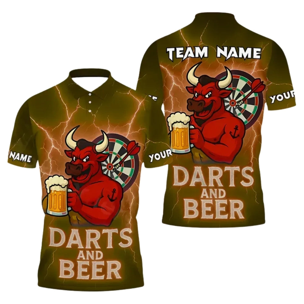 Custom Darts And Beer Bull Darts Polo Shirt For Men, Custom Beer Darts Team Shirts DE0002
